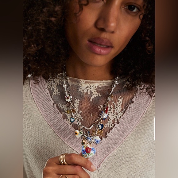 Free People Maxamillion Floral Heart Charm Necklace - Coquette Candy - Picture 2 of 5